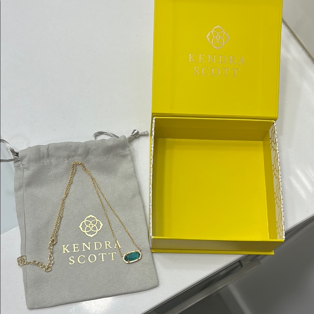 Kendra Scott Gold Necklace with Green Pendant